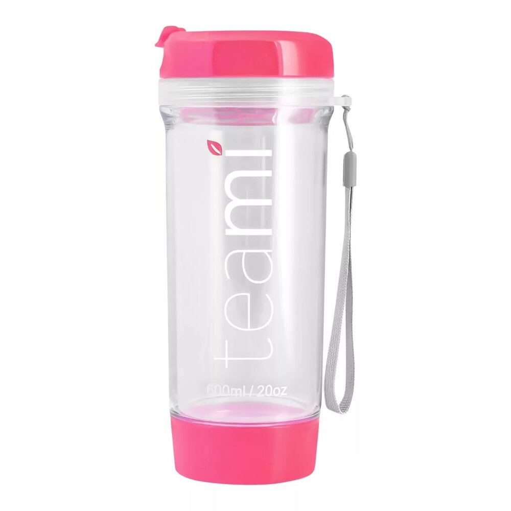 Teami 400ml Clear & Pink BPA-Free Portable Tea Infuser Bottle With Lid & Strap